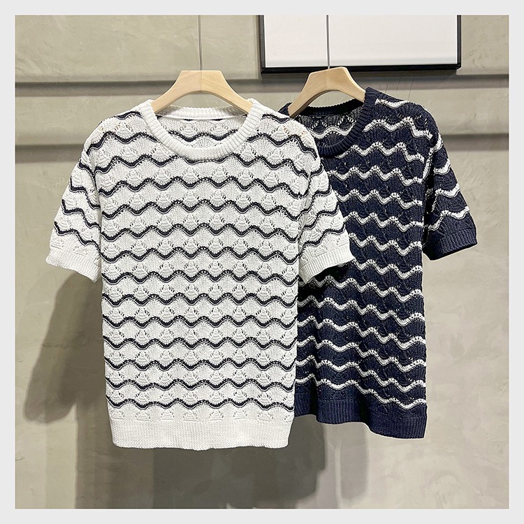 T-shirt uomo maniche corte maglia girocollo righe ondulate casual_voghion.com
