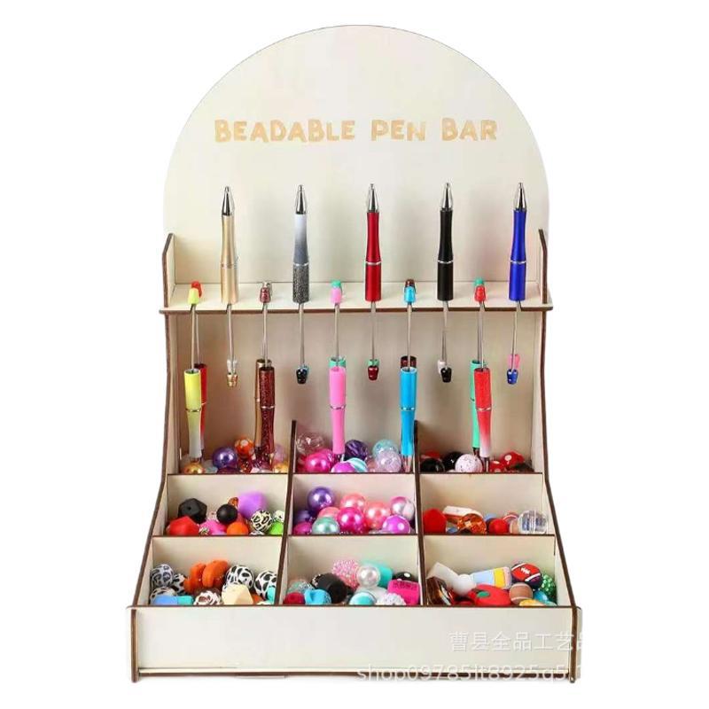 Portalápices de madera con cuentas con bandeja de clasificación para el hogar DIY10 ranura para bolígrafo con cuentas soporte de exhibición caja de almacenamiento con cuentas