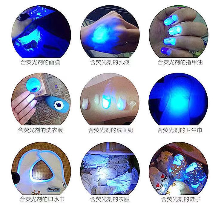 USB direct charging white yellow blue purple four light source flashlight purple light detection anti-counterfeiting curing blue night fishing lamp