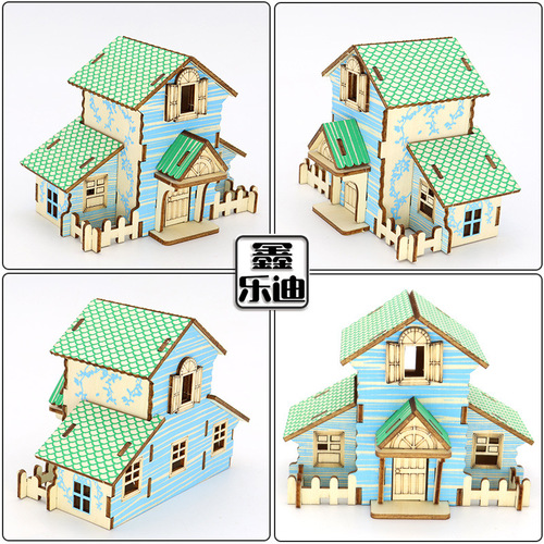Wooden grounds for children and girls to assemble handmade ornaments diy assembled cabin model building wood small house puzzle