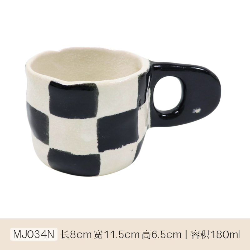 Meijiahui cuadrícula negra y blanca mano cerámica taza de café de alta calidad retro nicho wave point latte taza de menú