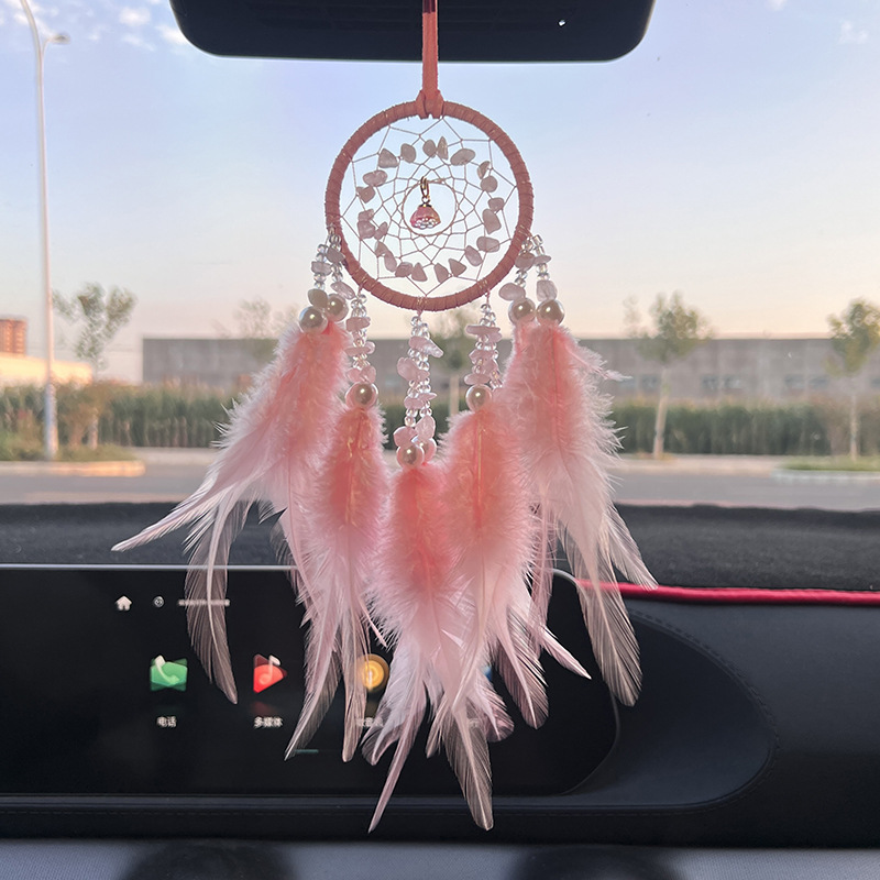 High-end crystal stone car pendants, exquisite car pendants, feather dream catchers, wind chimes, rearview mirrors, car accessories wholesale
