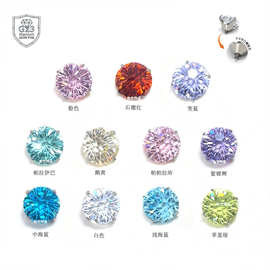 F136钛合金尖底镶烟花切锆石头耳钉圆形锆耳骨钉螺纹唇钉穿刺饰品