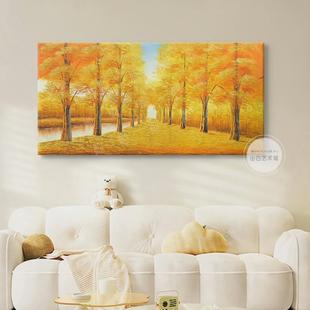 Golden Avenue New Chinese Hand-painted Oil Painting Sofa Background Wall Living Room Decorative Painting Horizontal Edition Fortune Tree Hallway Hanging Painting