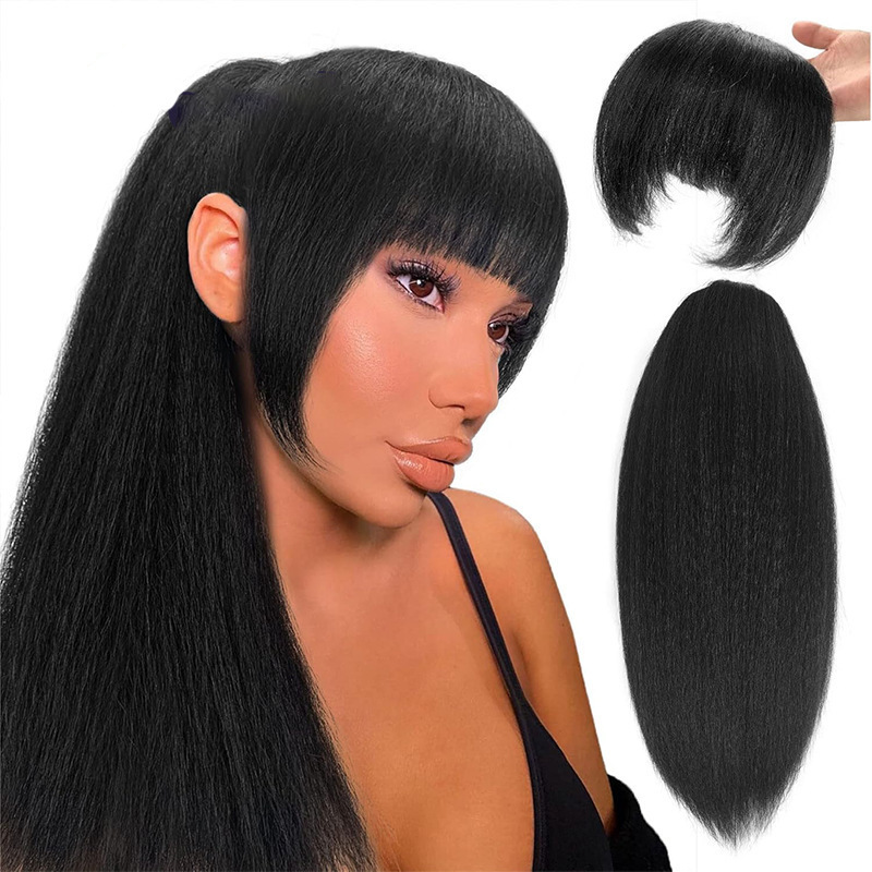 Foreign trade European and American women's wig extensions, drawstring ponytail with sideburns and bangs, complete set