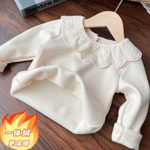 女宝加绒打底衫2025新款秋冬季娃娃领儿童秋装宝宝内搭女童打底衫