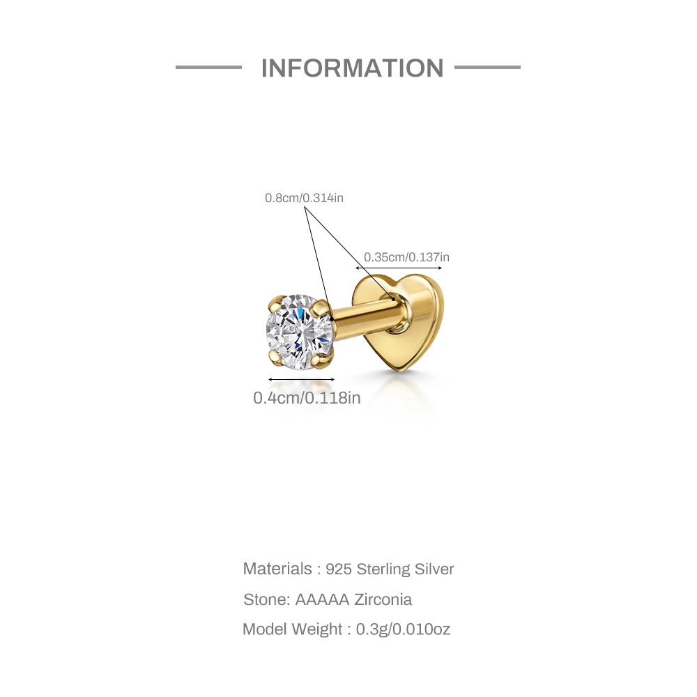 1 Piece Ear Cartilage Rings & Studs Sweet Simple Style Geometric Sterling Silver Plating Inlay Zircon Ear Cartilage Rings & Studs display picture 7