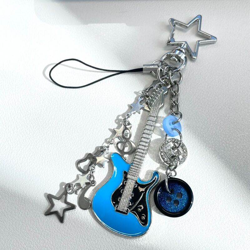 [Blue Nirvana Guitar] Rock Electric Guitar Niche Star Note Button Beaded Handmade Keychain Pendant