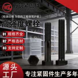 现货供应8.8级高强度外六角螺栓发黑全螺纹螺杆12.9级高强螺丝