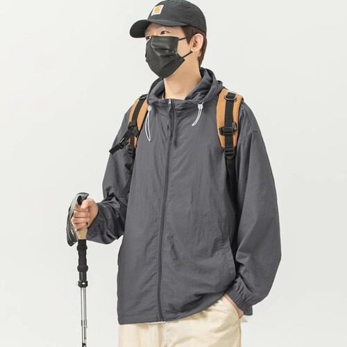 Outerwear Outdoor Breathable Sun Protective Clothing Model 2025 Ice Silk Men's Hooded Sun Shirt UV Protection Lightweight Summer Cross-border