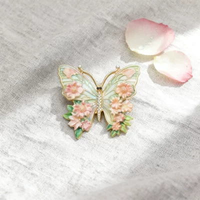 Brooch Accessories, Yaxa sancaqları - green-wings-pink-butterfly-brooch