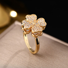 韩版热卖网红旋转四叶草戒指女小众设计高级感开口指环手饰品批发