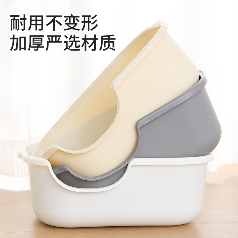 Nueva caja de arena abierta para gatos de gran tamaño, anti-salpicaduras externas, umbral bajo, inodoro para gatos, olla de mierda, suministros para mascotas al por mayor