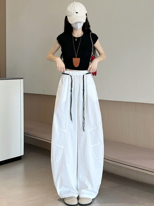 【送腰绳】弯刀速干裤女夏季2025高腰显瘦休闲慵懒休闲宽松阔腿裤|undefined