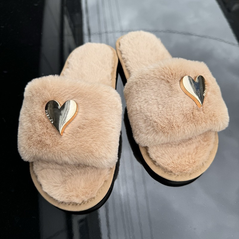 국경 간 대외 무역 새로운 플러스 사이즈 홈 패션 조커 겉옷 플랫 캐주얼 넷 레드 러브 버클 울 슬리퍼 도매