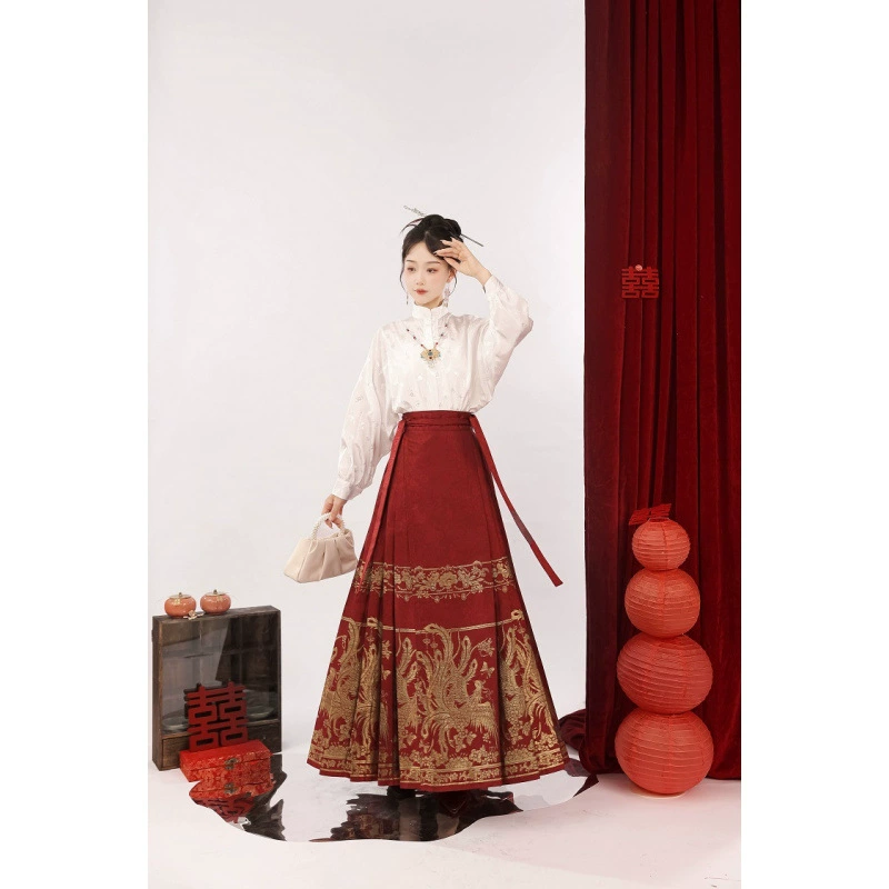Phoenix, retro long skirt, bright catchy style, Chinese style, fitted