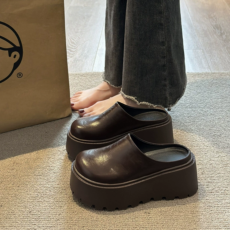 Slippers platform, universal high footwear, genuine leather, 2025 years, trend of season, for teenagers