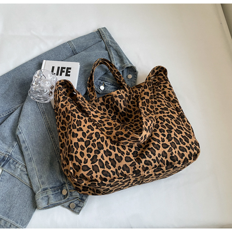 Leopard Print Tote Bag, Trendy Colour-blocking Shoulder Handbag_voghion.com