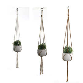 简约花盆网兜 创意园艺绿化悬挂植物吊篮 跨境手编麻绳棉绳网兜