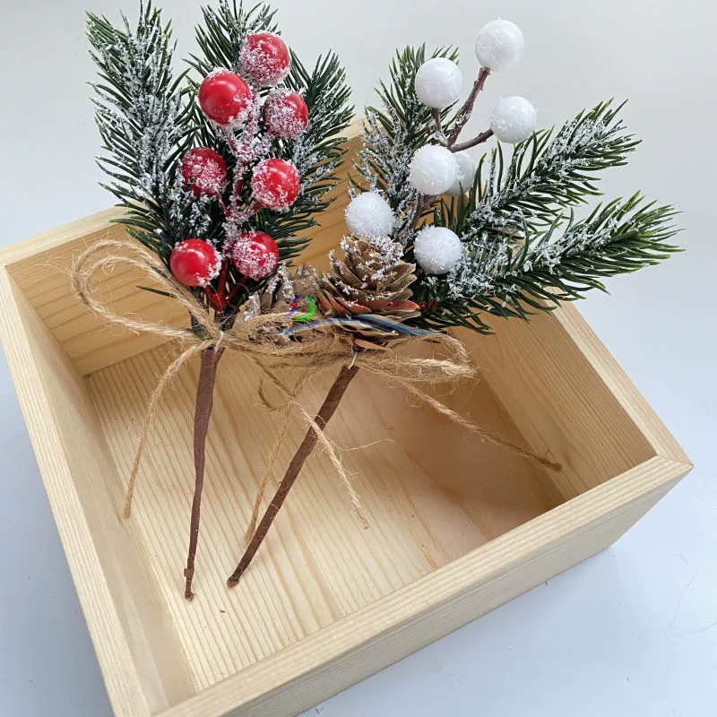 Трансграничные рождественские черенки украшения Снежинка сосновая игла ветви аксессуары Рождественский праздник моделирование растение красные фрукты ягода