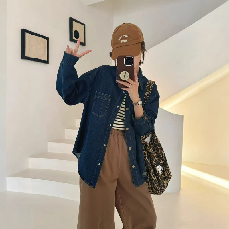 Denim Shirt 2026 Spring New Style Korean Fashion Asymmetrical Solid Color Large Size Casual Shirt for Women 1095 Denim Shirt 2026 Spring New Style Korean Fashion Asymmetrical Solid Color Large Size Casual Shirt for Women 1095