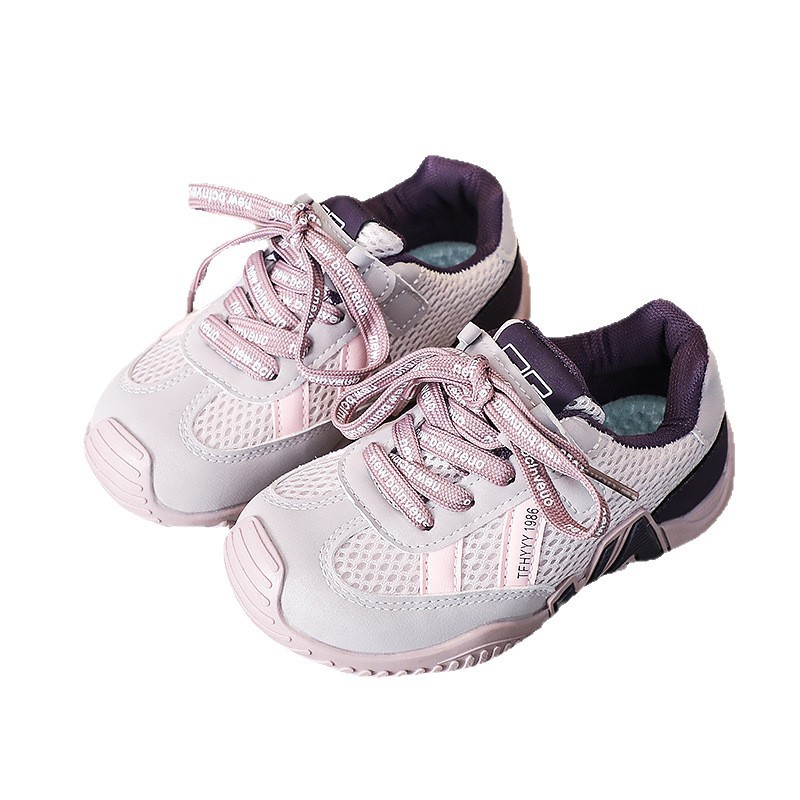 Chaussures de course en maille respirante pour garçons et filles - Baskets athlétiques légères avec semelle en caoutchouc antidérapante (Pointures 22 à 31, orange/rouge/violet)_voghion.com