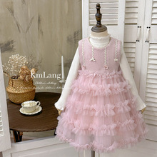 女童连衣裙2025秋冬礼服洋气女孩加绒背心裙网纱蓬蓬裙生日蛋糕裙