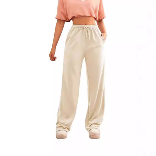 Women's Fall/Winter Fleece Lined Wide Leg Sports Pants High Waist Drawstring Loose Long Pants