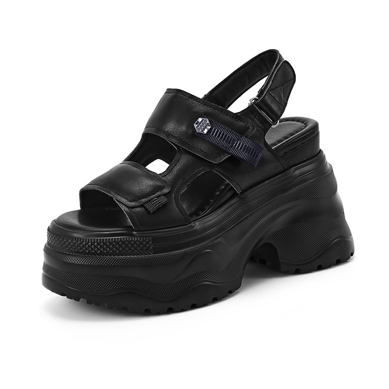 Sandal nữ đế xuồng cao gót 12 cm mũi hở phong cách La Mã — màu đen, màu trắng ngà