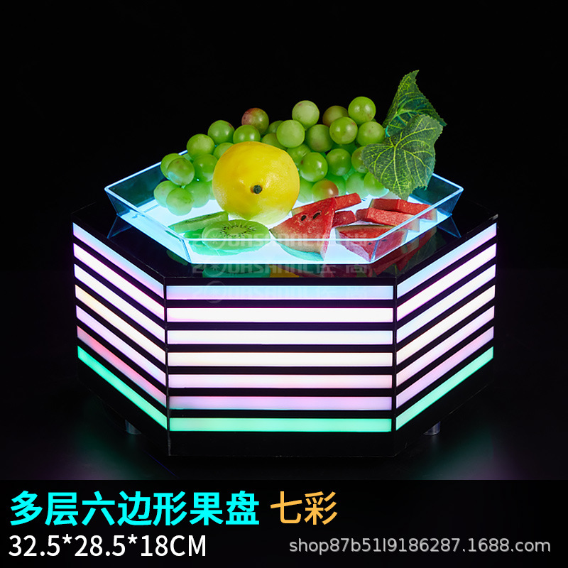 Zuochang plato de fruta KTV dedicado estante plato de fruta de lujo bandeja de una sola capa Placa de aperitivo barra LED Placa de fruta luminosa