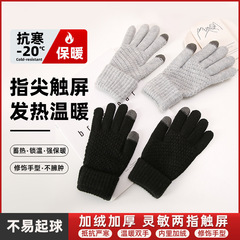 Touchscreen Glove Winter Women Fleece Lined Thick Cotton Warm Anti-Cold Riding Knit Pineapple Pattern Gloves Autumn Winter Men
