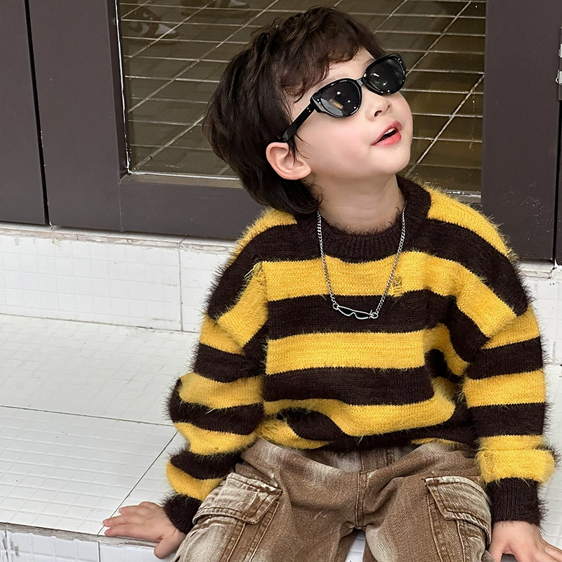 Children's demi-season knitted sweater for boys, Korean style, round collar, autumn