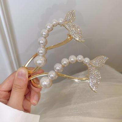 the republic of korea Pearl fish tail Flaxen Hair senior Hindbrain Grip summer Word folder Frog deduction Hairpin Hairdressing