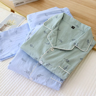 Summer cotton thin pijama, gauze long-sleeve, trousers for leisure, oversize