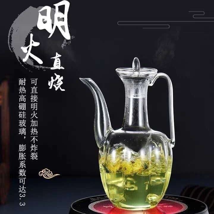 High Borosilicate Glass Green Tea Pot, Vintage Song-Style Teapot, Lady's Tea Brewing Pot, Imperial Concubine Pot, Proportional Tea Brewing Pot