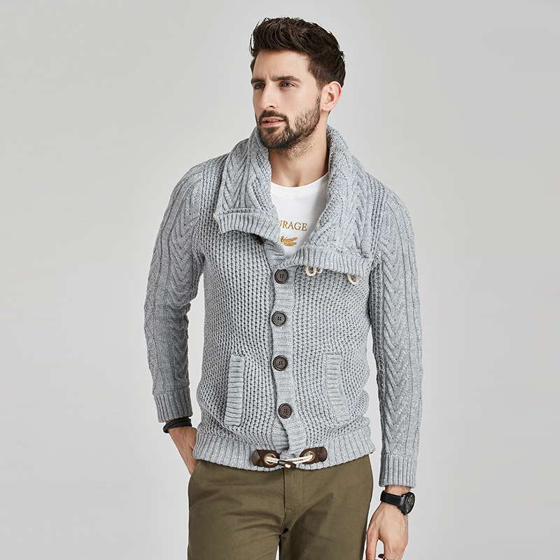 秋冬新款跨境专供欧美毛衣男开衫保暖加厚外套宽松长袖男装针织衫