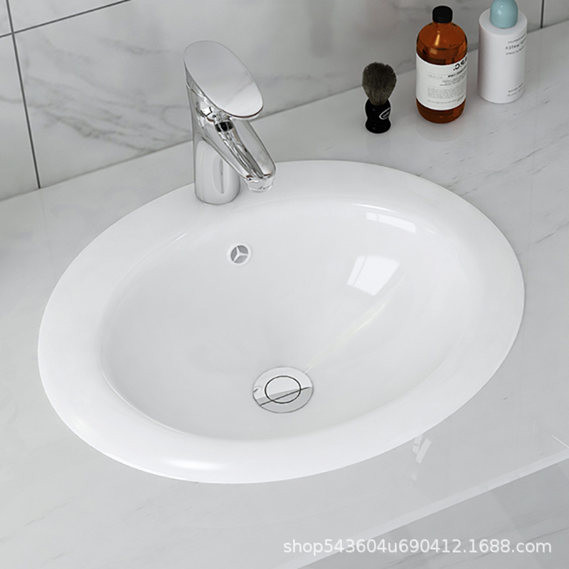 Cuenca de gama media semi-incrustado lavabo superior lavabo de cerámica hogar redondo tamaño incrustado lavabo