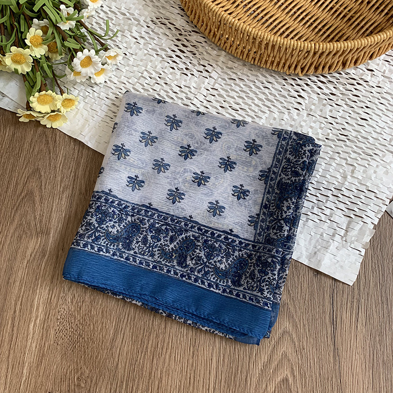 Bufanda de seda, bufanda cuadrada pequeña, personalidad retro, textura de algodón y lino, turbante, banda para el cabello, habitación con aire acondicionado de verano, protección para el cuello, chal exterior