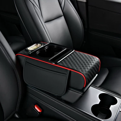 Box Mat Embossed Leather Four-In-One: Armrest box pad - black-and-red-large-version