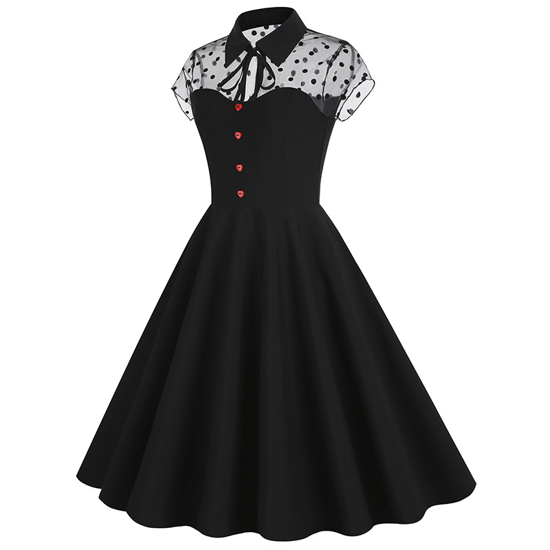 Vintage 50S 60S Women's Retro Mesh Gothic Dress A-Line Elegant Black Dress  | eBay