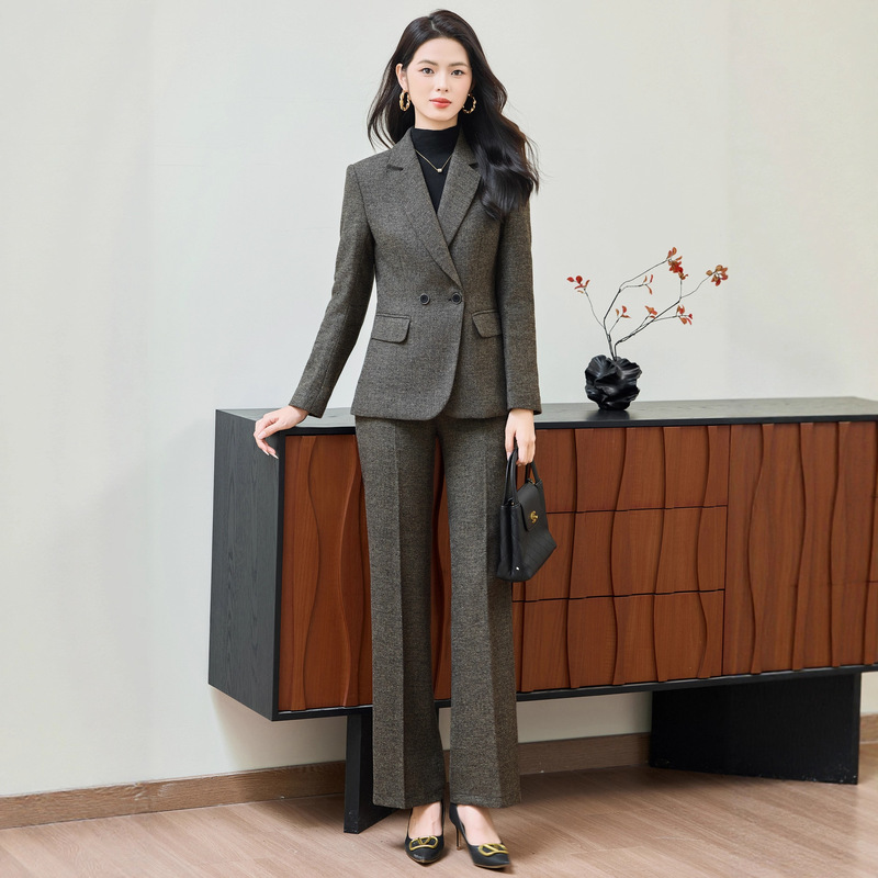 灰色职业装西装外套女秋冬2025新款小个子高级感毛呢加厚西服套装|undefined