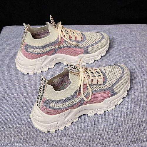 Women's  Spring and Autumn New Fashionable Casual Thick Sole Running Sneakers with Brand Break Code Discount Knit Dad Shoes