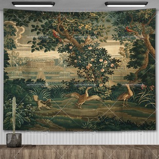 Cross Border Vintage French Tapestry Wall Hanging Verdant and Garden Tapestry Aesthetic Room Decoration Background Printed Tapestry