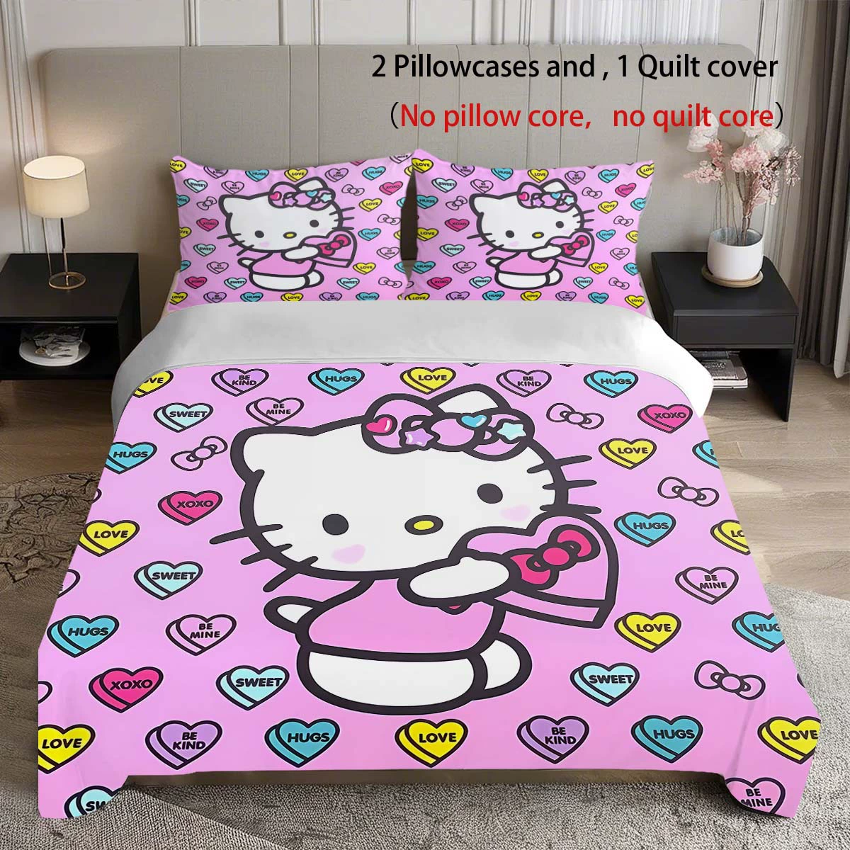 Sanrio, hello kitty, cartoon bedspread, set with zipper, print, polyester