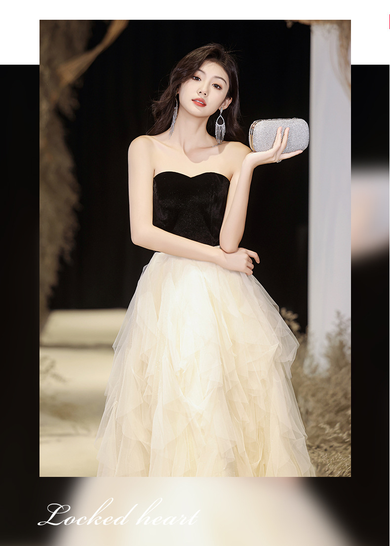 Váy dạ hội maxi thắt eo cổ chữ U không tay chất liệu nhung đen — Nhung đen chi tiết 18