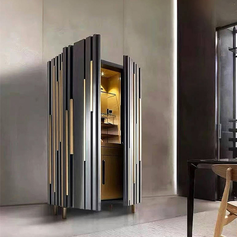 Light Luxury Stainless Steel Wine Cabinet Living Room Wall High-end Sideboard Luxury Home High-end Art Glass Display Cabinet