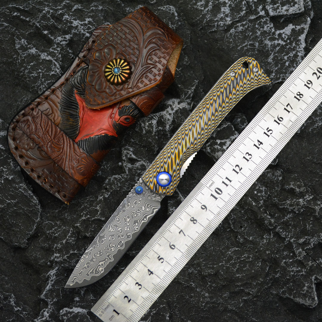 New Green Anaconda Damascus Folding Knife VG10 Folding Knife Fruit Knife Outdoor Knife Camping Tool Knife Anti-body Knife