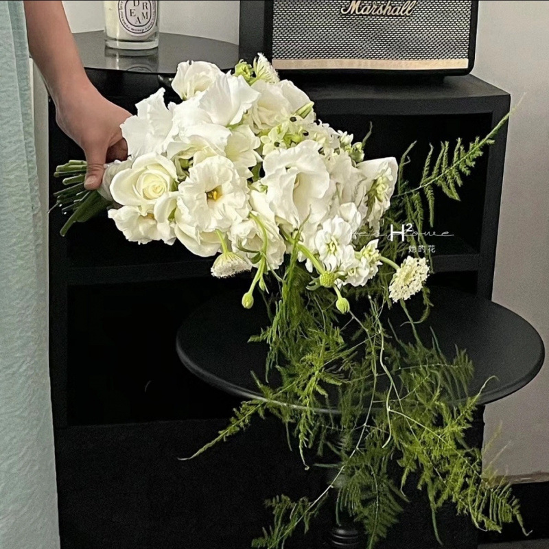 瀑布手捧花新娘仿真花婚纱照影楼拍摄道具文竹蝴蝶兰森系水滴手捧|undefined