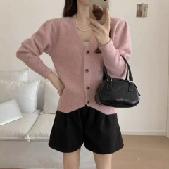 秋冬新款气质简约v领针织开衫女设计感内搭上衣慵懒风外套毛衣