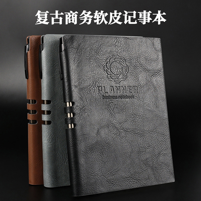 노트북 두꺼운 a5 메모장 삽입 펜 비즈니스 회의 기록 사무실 용품 문학 복고풍 인쇄 가능한 로고